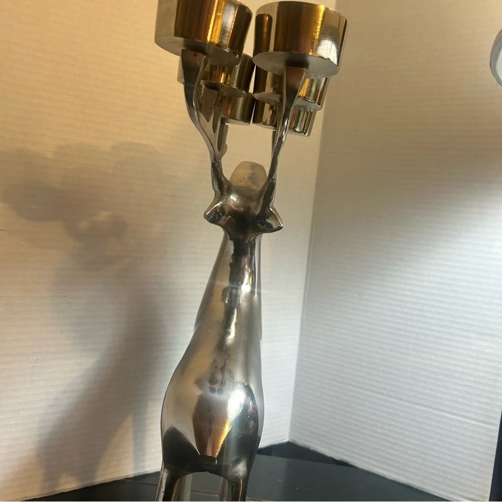 RESTORATION HARDWARE Christmas Silver Reindeer Candle Votive 6 Holder Heavy